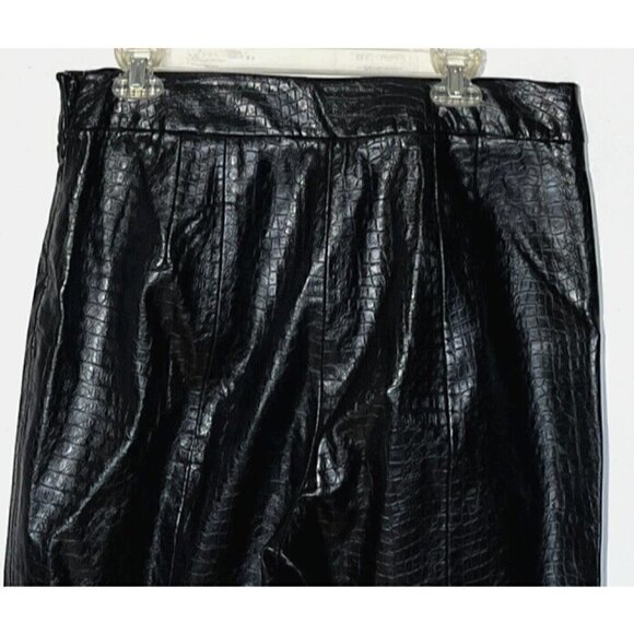 New Zara Black Croco Faux Leather Hi Rise Side Zip Vegan Ankle Pants - Picture 6 of 9